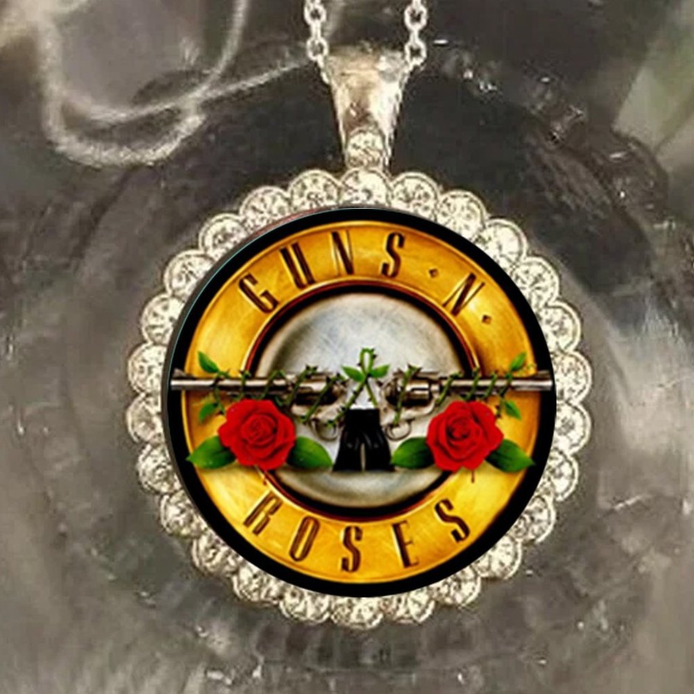 Guns N roses Band Group 925 silver rhinestones Bling necklace